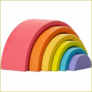 Farbenfroher Holz Regenbogen von Merle Toys, hochwertiger Montessori Regenbogen, nachhaltiges Spielzeug ab 1–2–3 Jahren, Motorikspielzeug Kinderspielzeug mit 6 bunten Bögen aus Holz.