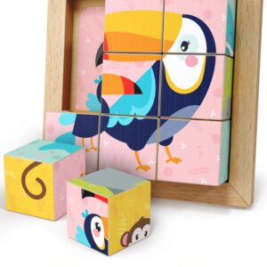 6-in-1 würfelpuzzle aus Holz mit bunten Tiermotiven – kreatives Holz Würfelpuzzle für Puzzle Kinder ab 2 Jahren und spielerisches Holzwürfel puzzle zur Förderung der Motorik.