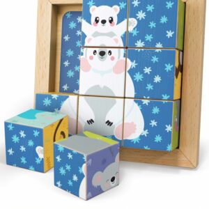 6-in-1 würfelpuzzle aus Holz mit bunten Tiermotiven – kreatives Holz Würfelpuzzle für Puzzle Kinder ab 2 Jahren und spielerisches Holzwürfel puzzle zur Förderung der Motorik.
