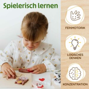 Kind spielt mit einem Steckpuzzle ab 1 Jahr und fördert Feinmotorik und logisches Denken, Montessori Puzzle ab 1 Jahr, hochwertiges Holzpuzzle aus Holz für Kleinkinder, perfektes Baby Geschenk.