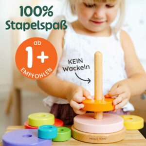 Stabiler stapelturm aus holz ohne Wackeln, empfohlen als Motorikspielzeug ab 1 Jahr, farbenfrohes Montessori Spielzeug Baby, langlebiges Babyspielzeug Holzspielzeug ab 12 Monaten.