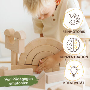 Pädagogisch empfohlene Holzbausteine – fördern Feinmotorik, Konzentration und Kreativität; hochwertige Holzbauklötze für Kinder von Merle Toys