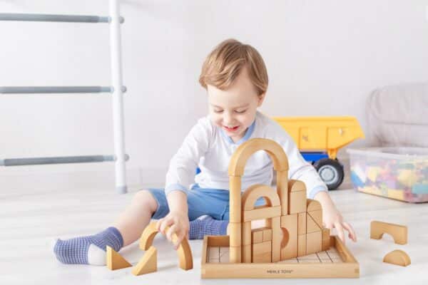 Merle Toys - Holzbausteine ab 2 Jahren, Bauklötze aus Holz, Montessori Spielzeug, Kreativ-Set aus 30 Bausteine 3