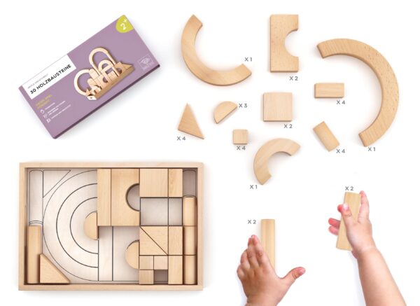 Merle Toys - Holzbausteine ab 2 Jahren, Bauklötze aus Holz, Montessori Spielzeug, Kreativ-Set aus 30 Bausteine 6