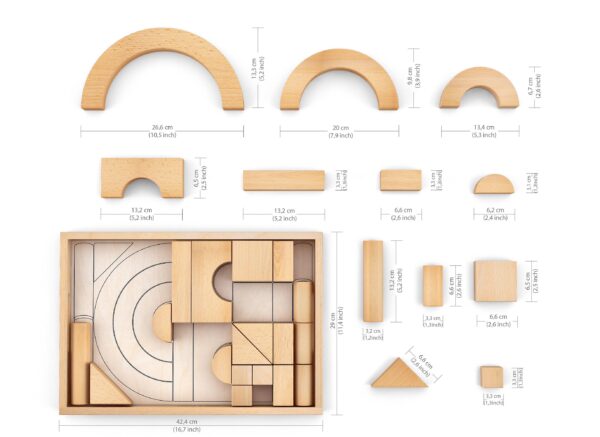 Merle Toys - Holzbausteine ab 2 Jahren, Bauklötze aus Holz, Montessori Spielzeug, Kreativ-Set aus 30 Bausteine 8
