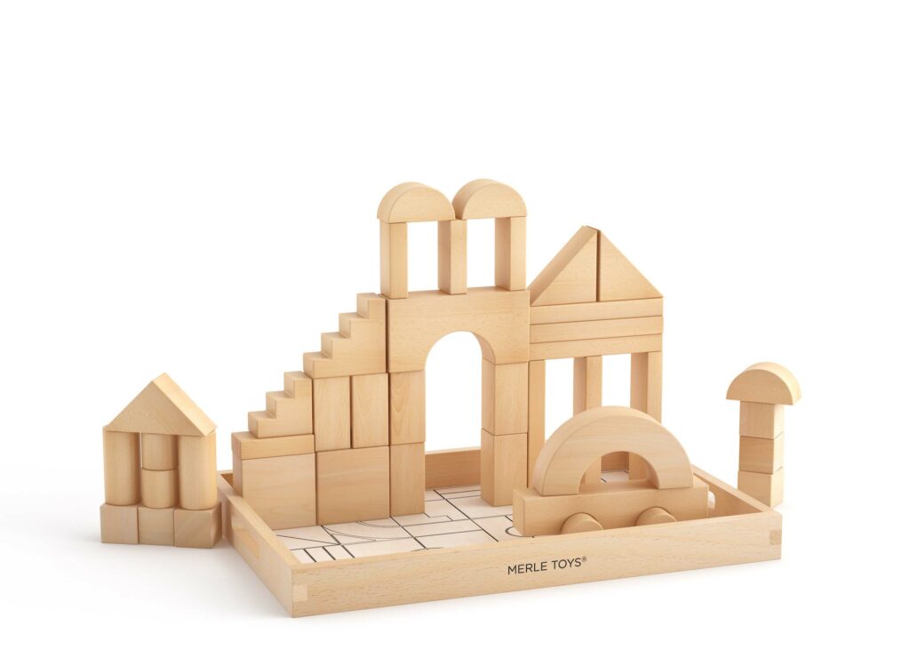 Merle Toys - Holzbausteine ab 2 Jahren, Bauklötze aus Holz, Montessori Spielzeug, Kreativ-Set aus 46 Bausteine 1