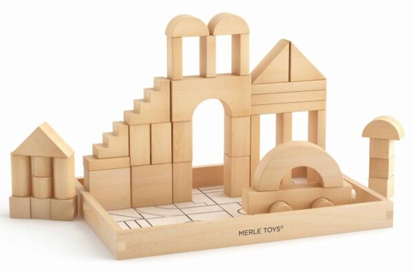 Merle Toys - Holzbausteine ab 2 Jahren, Bauklötze aus Holz, Montessori Spielzeug, Kreativ-Set aus 46 Bausteine 1