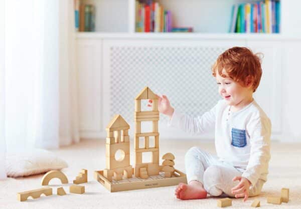 Merle Toys - Holzbausteine ab 2 Jahren, Bauklötze aus Holz, Montessori Spielzeug, Kreativ-Set aus 46 Bausteine 3
