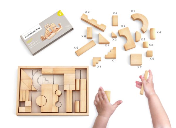 Merle Toys - Holzbausteine ab 2 Jahren, Bauklötze aus Holz, Montessori Spielzeug, Kreativ-Set aus 46 Bausteine 7