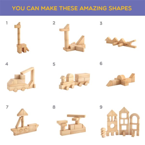 Merle Toys - Holzbausteine ab 2 Jahren, Bauklötze aus Holz, Montessori Spielzeug, Kreativ-Set aus 46 Bausteine 6