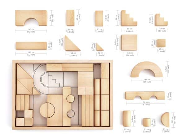 Merle Toys - Holzbausteine ab 2 Jahren, Bauklötze aus Holz, Montessori Spielzeug, Kreativ-Set aus 46 Bausteine 8