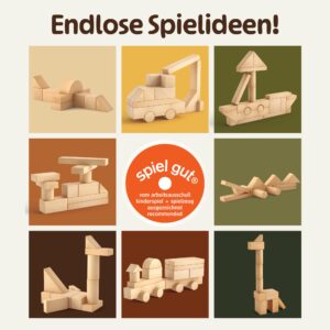 Endlose Spielideen mit Holzbausteinen Natur – kreative Holz Bausteine mit ‚spiel gut‘-Auszeichnung, fördern Fantasie, Geschick und Konzentration.