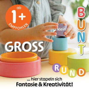 Kleinkind spielt mit bunten Stapelbechern aus Holz – pädagogischer Stapelturm für Kinder ab 1 Jahr, farbenfrohes Stapelspiel Holz und sicherer Stapelbecher Baby für vielseitiges becher stapel spiel.