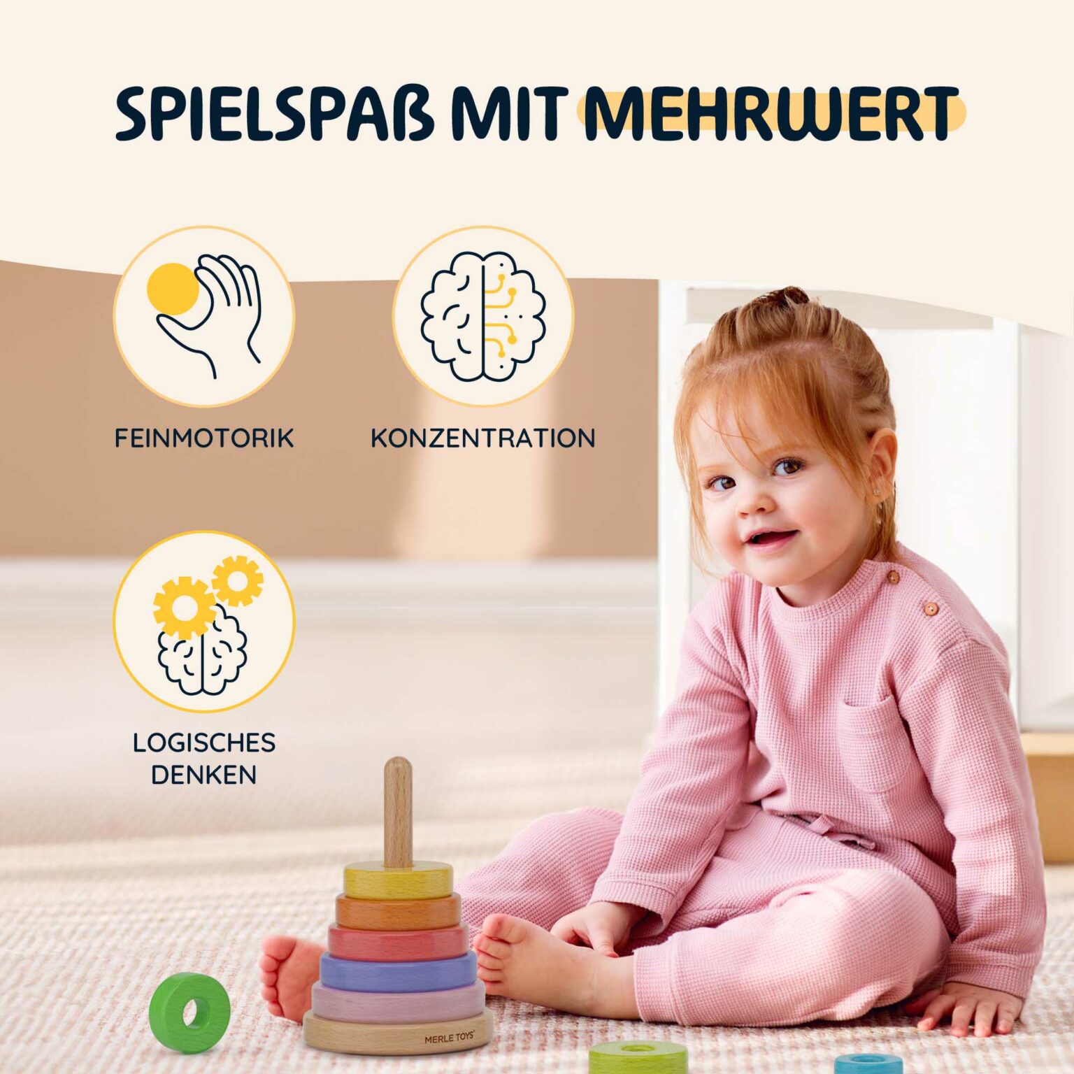 ab wann baby spielzeug anbieten Baby Stapelturm mit 8 bunten Ringen aus 100% FSC-Buchenholz