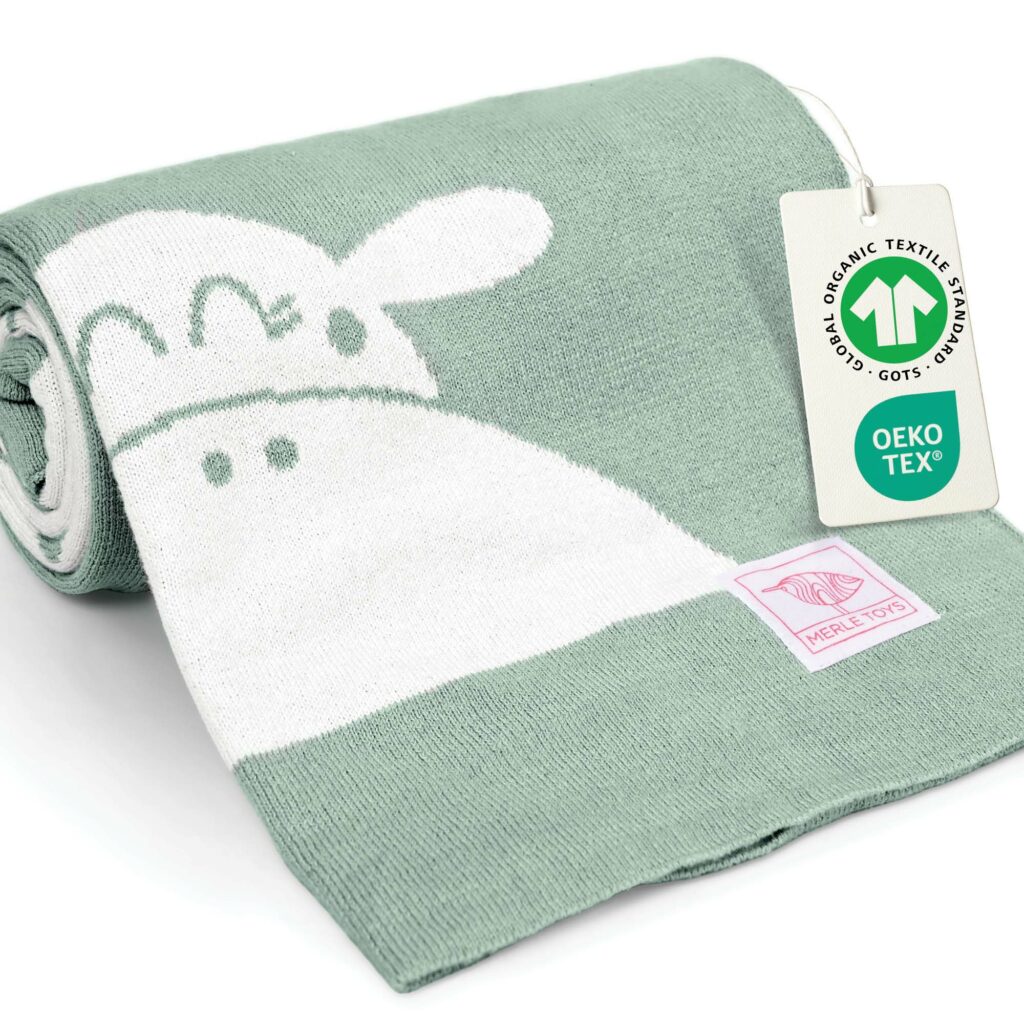 Weiche Babydecke aus Baumwolle in Grün – hochwertige Bio Baumwolle Babydecke mit OEKO-TEX und GOTS Zertifizierung, ideal für Neugeborene.