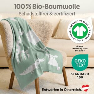 Babydecke aus 100 % Bio Baumwolle in Grün – schadstofffreie, zertifizierte Babydecke, nachhaltiges Geschenk für Neugeborene.