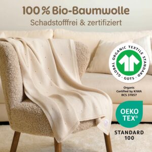 Perlweiß Babydecke in Strick aus 100 % Bio-Baumwolle von Merle Toys – GOTS & OEKO-TEX zertifiziert, schadstofffrei.