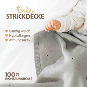 Merle Toys Babydecke Strick, Babydecke kuschelig, Babydecke Baumwolle, Grau 2.jpg