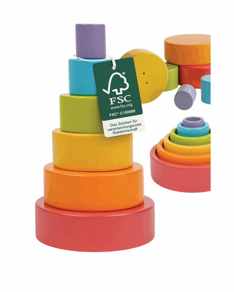 Farbenfroher FSC-zertifizierter Holz-Stapelbecher als nachhaltige Geschenke für 1-Jährige – pädagogisch wertvolle Geschenkideen für 1-Jährige und Kleinkinder, ideal als Weihnachtsgeschenk für 1 Jahr