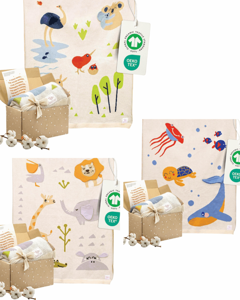 Weiche Bio-Babydecken in Geschenkbox – liebevolle Geschenke für 1-Jährige, nachhaltige Geschenkideen für Kleinkinder und perfekte Weihnachtsgeschenke für 1 jährige aus GOTS-zertifizierter Baumwolle.