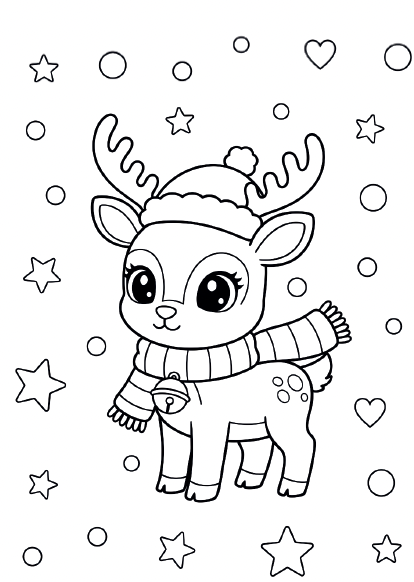 Süßes Ausmalbild Weihnachten pdf mit Rentier, Mütze und Schal – ein stimmungsvolles Ausmalbild Winter Weihnachten. Perfekt für Ausmalbilder Weihnachten kostenlos drucken und ideal, wenn man Ausmalbilder zu Weihnachten Rentier kostenlos drucken möchte.