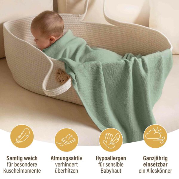 Weiche Babydecke Strick in Grn | 100 % Bio-Baumwolle