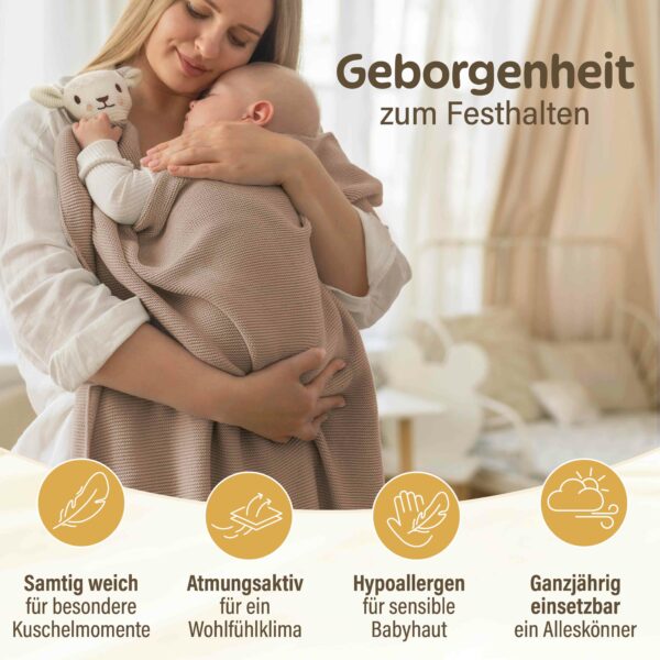 Kuscheldecke für Babys mit Schafskopf in Braun, Bio-Baumwolle